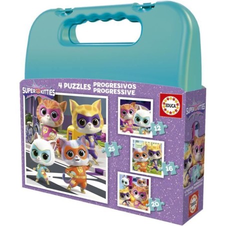 Malette puzzles progressifs - EDUCA - SuperKitties - 12+16+20+25 piece