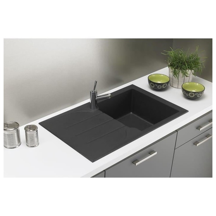 STRADOUR Evier cuisine a encastrer 1 bac + 1 égouttoir Aloa - Résine - 81 x 50 cm - Noir STRADOUR Evier cuisine a encastrer 1 bac + 1 égouttoir Aloa - Résine - 81 x 50 cm - Noir