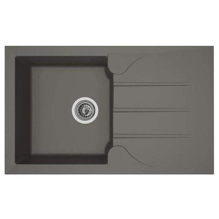 STRADOUR Evier cuisine a encastrer 1 bac + 1 égouttoir Aloa - Résine - 81 x 50 cm - Gris béton