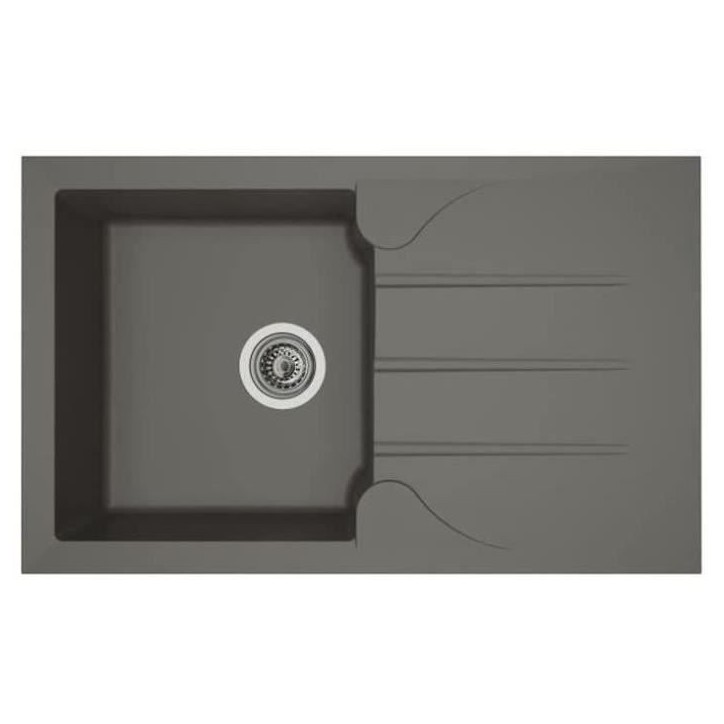 STRADOUR Evier cuisine a encastrer 1 bac + 1 égouttoir Aloa - Résine - 81 x 50 cm - Gris béton
