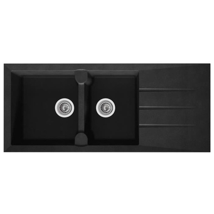 STRADOUR Evier cuisine a encastrer 2 bacs + 1 égouttoir Aloa - Résine - 116 x 50 cm - Noir