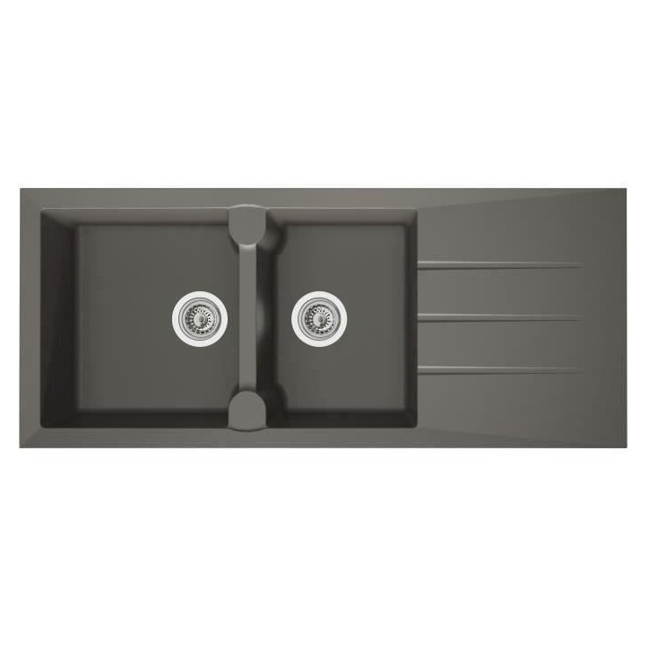 STRADOUR Evier cuisine a encastrer 2 bacs + 1 égouttoir Aloa - Résine - 116 x 50 cm - Gris béton
