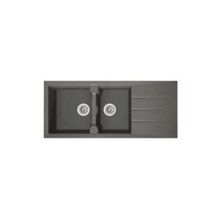 STRADOUR Evier cuisine a encastrer 2 bacs + 1 égouttoir Aloa - Résine - 116 x 50 cm - Gris béton