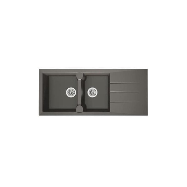 STRADOUR Evier cuisine a encastrer 2 bacs + 1 égouttoir Aloa - Résine - 116 x 50 cm - Gris béton