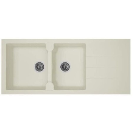STRADOUR Evier cuisine a encastrer 2 bacs + 1 égouttoir Aloa - Résine - 116 x 50 cm - Blanc