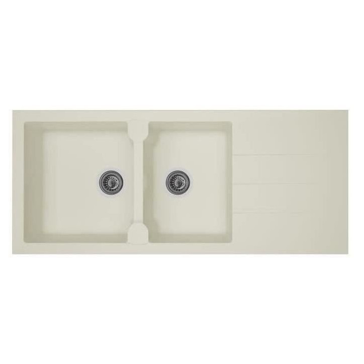 STRADOUR Evier cuisine a encastrer 2 bacs + 1 égouttoir Aloa - Résine - 116 x 50 cm - Blanc