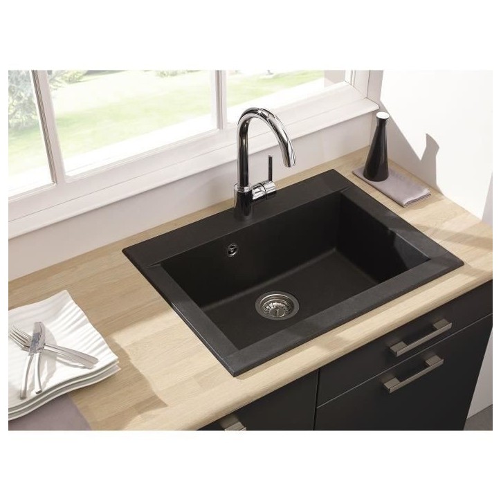 STRADOUR Evier cuisine a encastrer 1 bac sans égouttoir Hexo - Résine - 66 x 50 cm - Noir STRADOUR Evier cuisine a encastrer 1 bac sans égouttoir Hexo - Résine - 66 x 50 cm - Noir