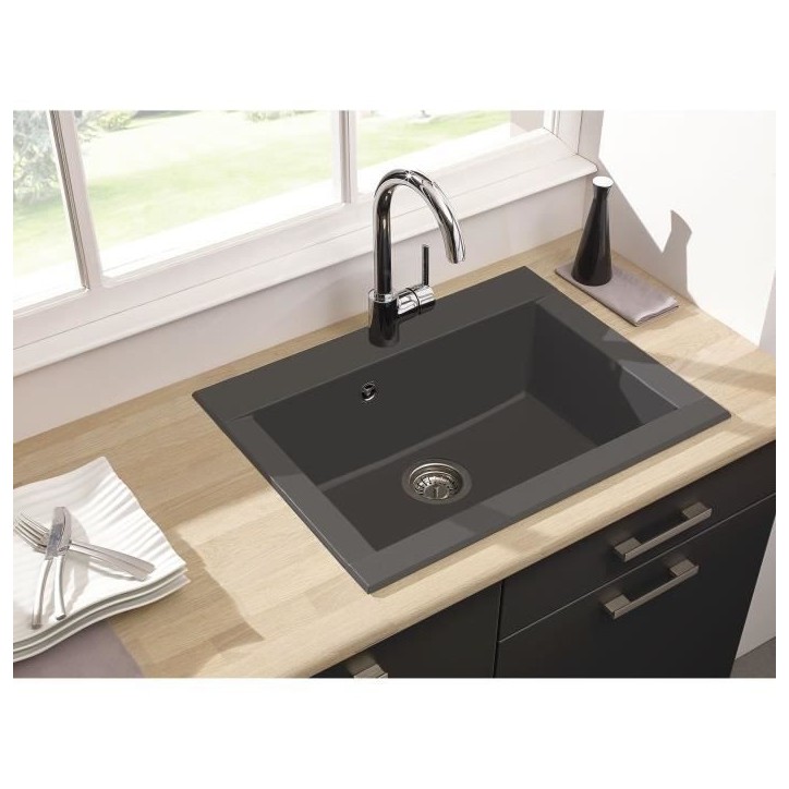 STRADOUR Evier cuisine a encastrer 1 bac sans égouttoir Hexo - Résine - 66 x 50 cm - Gris béton STRADOUR Evier cuisine a encastrer 1 bac sans égouttoir Hexo - Résine - 66 x 50 cm - Gris béton