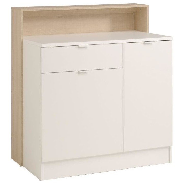 KEY - Meuble multifonctions - Module cuisine 2 portes 1 tiroir / Bar / Travail - 103,5 x 59 x 115 cm - Chene / Blanc - PARISOT