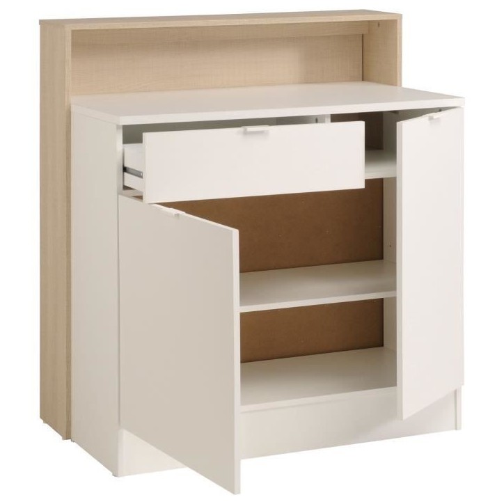 KEY - Meuble multifonctions - Module cuisine 2 portes 1 tiroir / Bar / Travail - 103,5 x 59 x 115 cm - Chene / Blanc - PARISOT