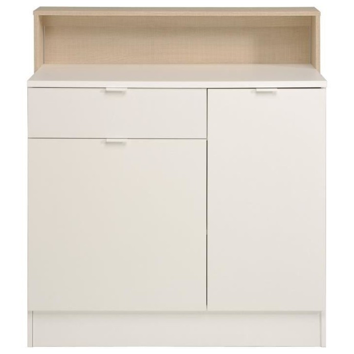 KEY - Meuble multifonctions - Module cuisine 2 portes 1 tiroir / Bar / Travail - 103,5 x 59 x 115 cm - Chene / Blanc - PARISOT