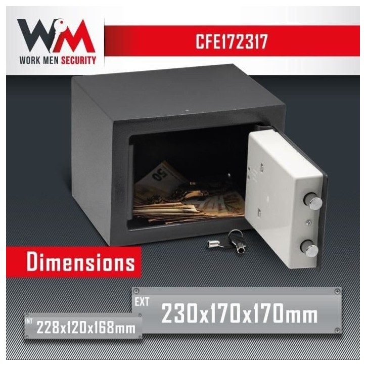 Coffre fort électronique - Work Men Security - CFE172317 - Dimensions extérieur 17 x 23 x 17 cm