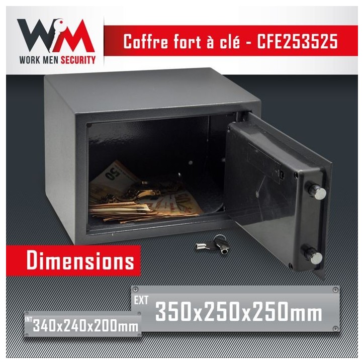 Coffre fort électronique - Work Men Security - CFE253525 - Dimensions extérieur 25 x 35 x 25 cm Coffre fort électronique - Work Men Security - CFE253525 - Dimensions extérieur 25 x 35 x 25 cm