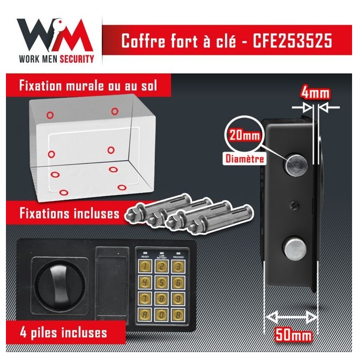Coffre fort électronique - Work Men Security - CFE253525 - Dimensions extérieur 25 x 35 x 25 cm Coffre fort électronique - Work Men Security - CFE253525 - Dimensions extérieur 25 x 35 x 25 cm