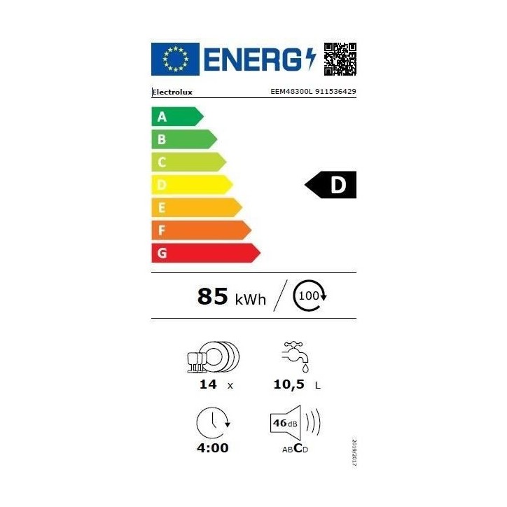 Lave-vaisselle tout encastrable ELECTROLUX EEM48300L - 14 couverts - Inverter - L60cm - tiroir a couverts - 46 dB Lave-vaisselle tout encastrable ELECTROLUX EEM48300L - 14 couverts - Inverter - L60cm - tiroir a couverts - 46 dB