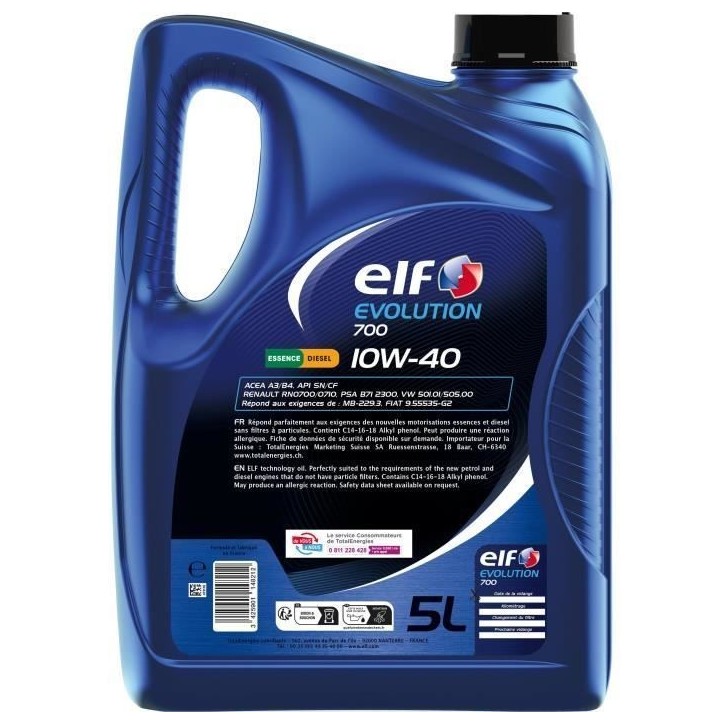 Huile moteur - ELF - Evolution 700 10W-40 - 5L Huile moteur - ELF - Evolution 700 10W-40 - 5L