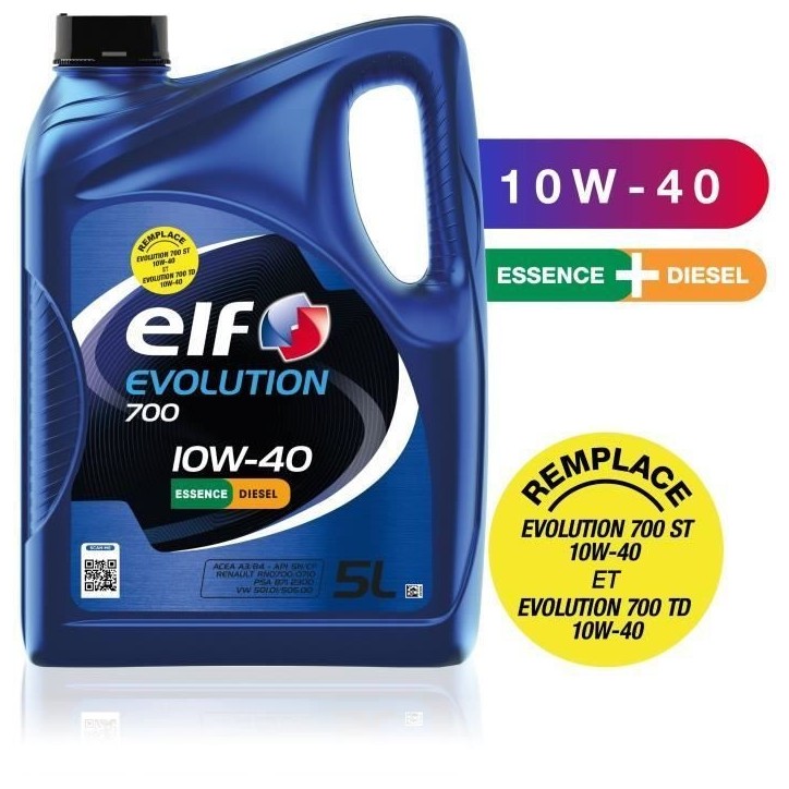 Huile moteur - ELF - Evolution 700 10W-40 - 5L Huile moteur - ELF - Evolution 700 10W-40 - 5L