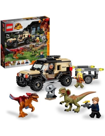 LEGO 76951 Jurassic World Le Transport du Pyroraptor et du Dilophosaurus, Dinosaures avec Buggy Tout-Terrain, des 7 Ans