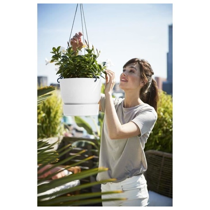 ELHO Pot de fleurs a suspendre Greenville - Ø 23,9 x H 20,3 cm - Extérieur - Blanc