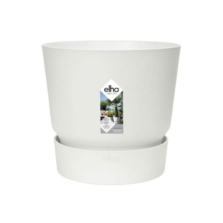 ELHO Pot de fleurs rond Greenville 40 - Extérieur - Ø 39 x H 36,8 cm - Blanc ELHO Pot de fleurs rond Greenville 40 - Extérieur - Ø 39 x H 36,8 cm - Blanc