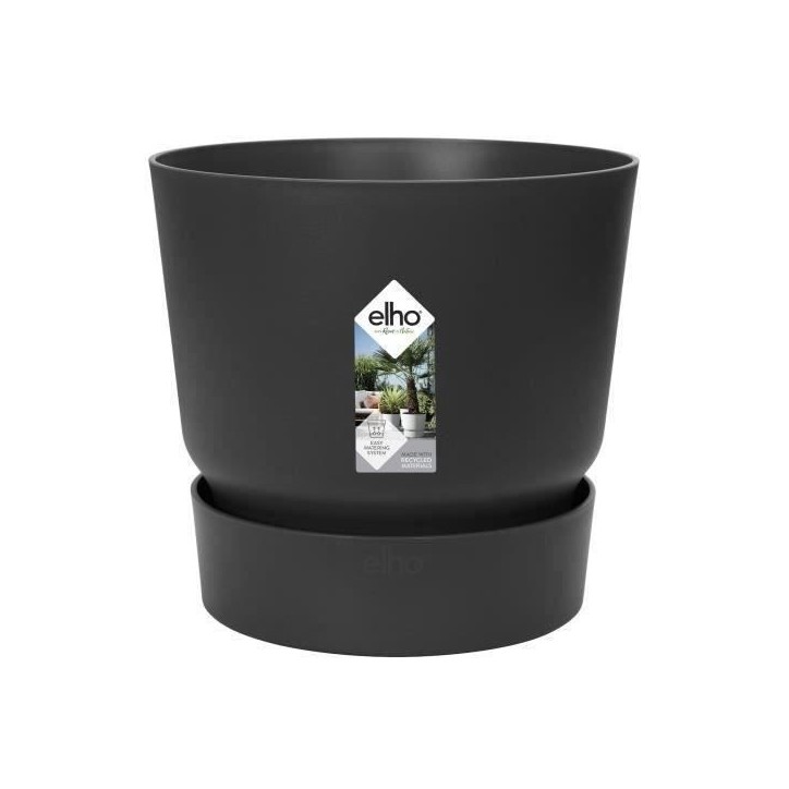 ELHO Pot de fleurs rond Greenville 30 - Extérieur - Ø 29,5 x H 27,8 cm - Vivre noir ELHO Pot de fleurs rond Greenville 30 - Extérieur - Ø 29,5 x H 27,8 cm - Vivre noir