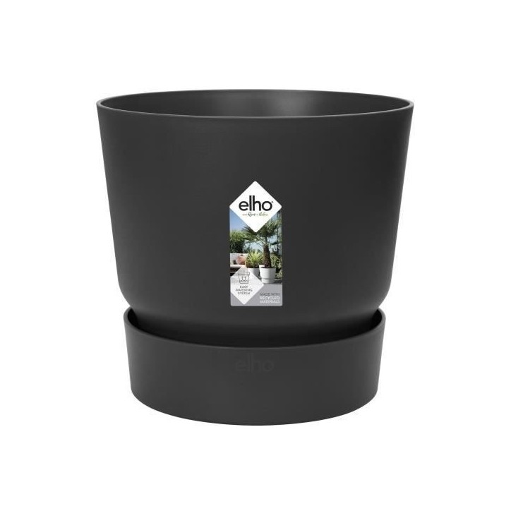 ELHO Pot de fleurs rond Greenville 40 - Extérieur - Ø 39 x H 36,8 cm - Vivre noir ELHO Pot de fleurs rond Greenville 40 - Extérieur - Ø 39 x H 36,8 cm - Vivre noir