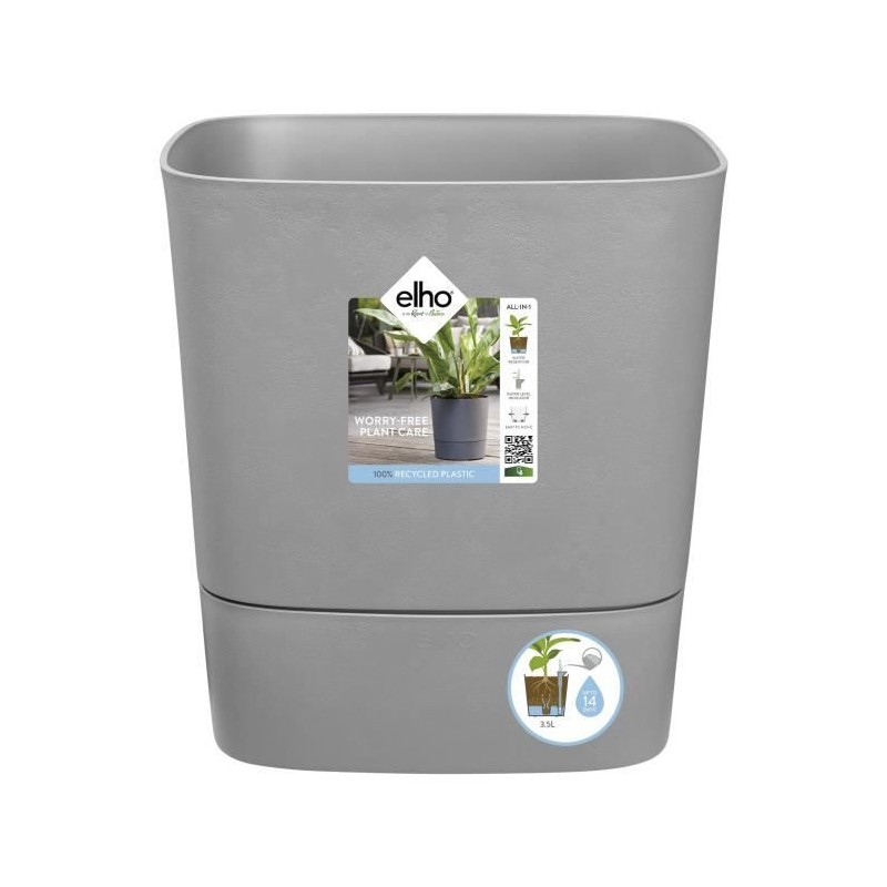 ELHO Pot de fleur Carré Greensense Aqua Care - Ø 29,5 x H 30,2 cm - ELHO Pot de fleur Carré Greensense Aqua Care - Ø 29,5 x H 30,2 cm -