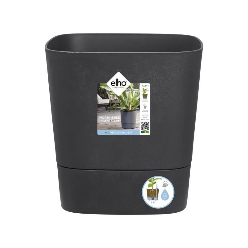 ELHO Pot de fleur Carré Greensense Aqua Care - Ø29,5 x H 30,2 cm - 1 ELHO Pot de fleur Carré Greensense Aqua Care - Ø29,5 x H 30,2 cm - 1