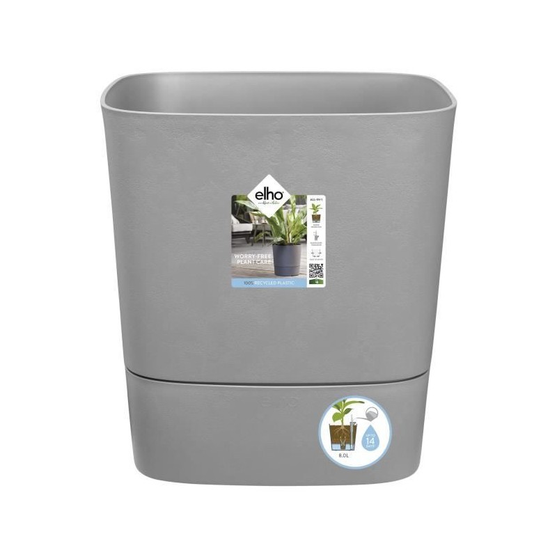 ELHO Pot de fleurs Greensense Aqua Care Carré 38 - Ciment Clair - Int ELHO Pot de fleurs Greensense Aqua Care Carré 38 - Ciment Clair - Int
