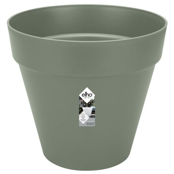 ELHO Pot de fleurs Rond LOFT URBAN - Plastique - Percé - Réservoir - Avec roulettes - Ø38,5 x H35,3 cm - Vert