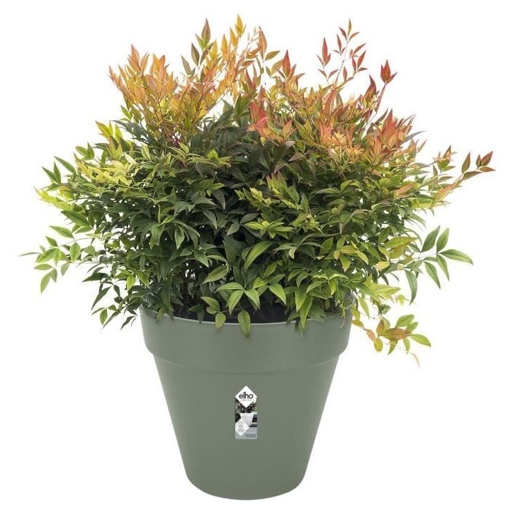 ELHO Pot de fleurs Rond LOFT URBAN - Plastique - Percé - Réservoir - Avec roulettes - Ø38,5 x H35,3 cm - Vert