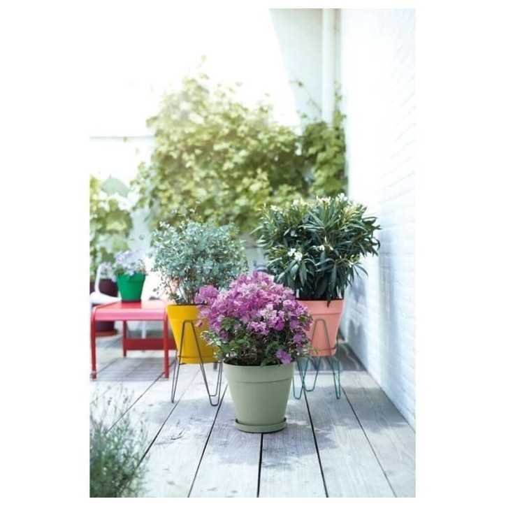 ELHO Pot de fleurs Rond LOFT URBAN - Plastique - Percé - Réservoir - Avec roulettes - Ø38,5 x H35,3 cm - Vert
