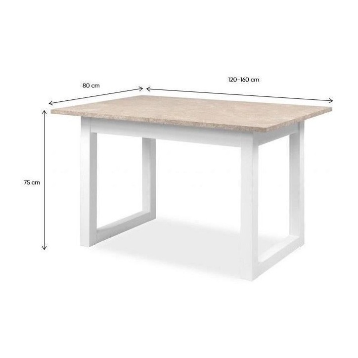 Table a manger extensible Houston - 160-200 x 75 x 90 cm - Plateau effet travertin - 1 extension inclue - 10 personnes Table a manger extensible Houston - 160-200 x 75 x 90 cm - Plateau effet travertin - 1 extension inclue - 10 personnes