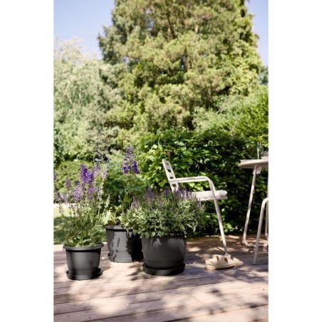 ELHO Pot de fleurs Amiga Rond 30 - Noir - Ø 29.5 x H 22 cm - Extérieur - 100% recyclé