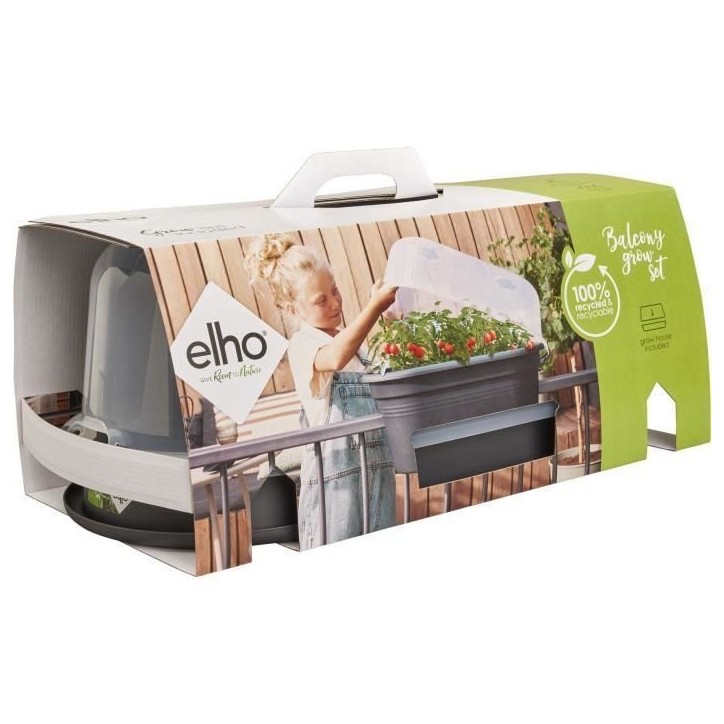 ELHO Balconniere GB Set De Cult - L 55 x B 28.5 x H 25 cm - Living Noir - 100% recyclé