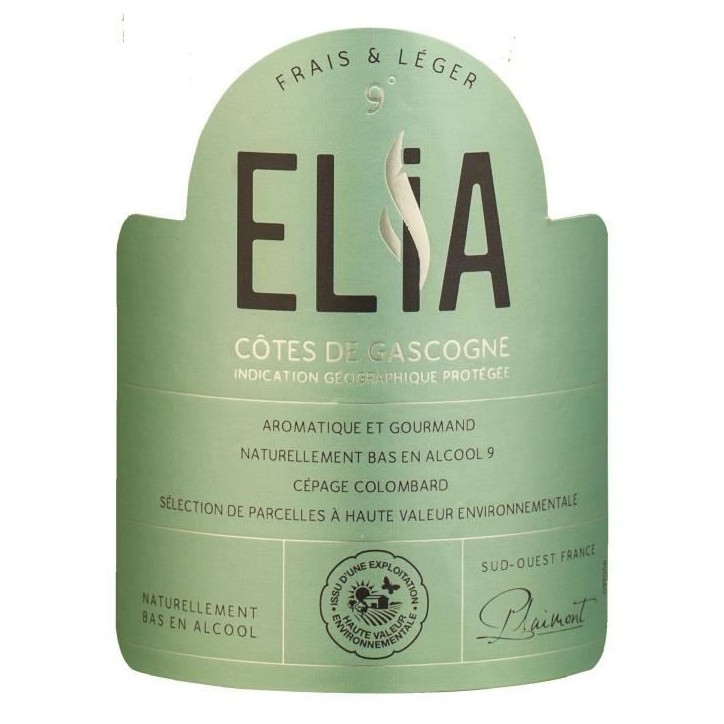 Elia 2024 IGP Côtes de Gascogne Vin blanc du Sud Ouest Naturellement bas en alcool 9° Elia 2024 IGP Côtes de Gascogne Vin blanc du Sud Ouest Naturellement bas en alcool 9°