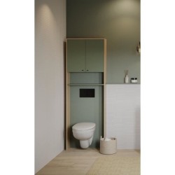 Meuble WC dessus de toilettes - Vert et chene - 2 portes - L64 x P20 x