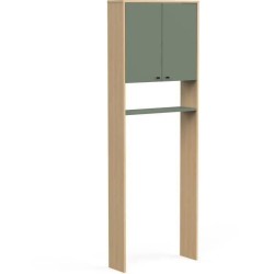 Meuble WC dessus de toilettes - Vert et chene - 2 portes - L64 x P20 x