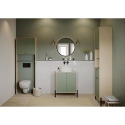 Meuble WC dessus de toilettes - Vert et chene - 2 portes - L64 x P20 x