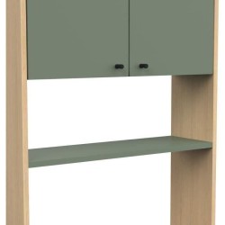 Meuble WC dessus de toilettes - Vert et chene - 2 portes - L64 x P20 x