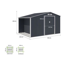 Abri de jardin en métal et abri bûches 8,72 m² - 342 x 255 x 202 -