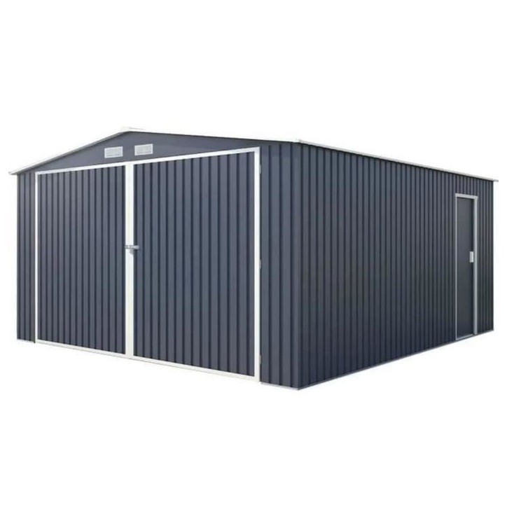 Abri de jardin / Garage en métal 16 m² - 380 x 420 x 232 - COMET - Kit d'ancrage, 2 portes coulissantes , 1 porte latérale Gr Abri de jardin / Garage en métal 16 m² - 380 x 420 x 232 - COMET - Kit d'ancrage, 2 portes coulissantes , 1 porte latérale Gr