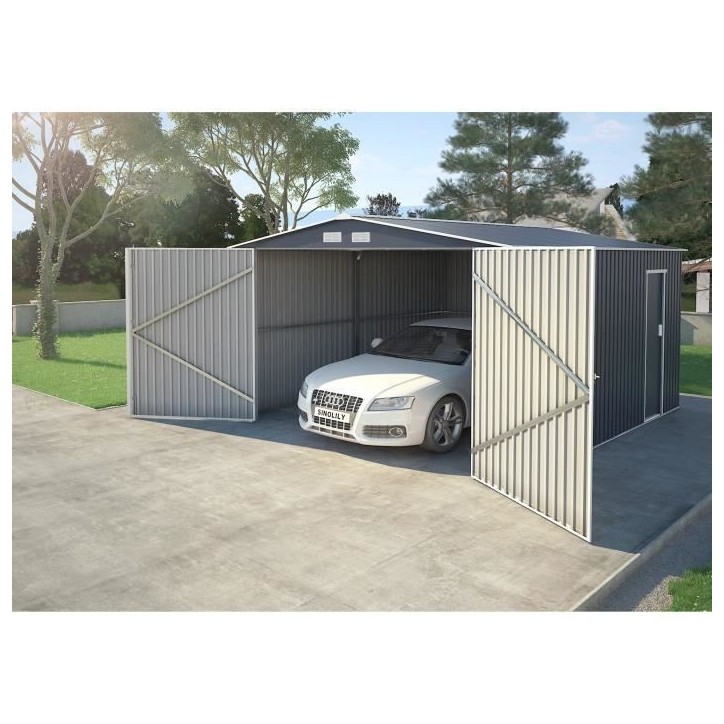 Abri de jardin / Garage en métal 16 m² - 380 x 420 x 232 - COMET - Kit d'ancrage, 2 portes coulissantes , 1 porte latérale Gr Abri de jardin / Garage en métal 16 m² - 380 x 420 x 232 - COMET - Kit d'ancrage, 2 portes coulissantes , 1 porte latérale Gr