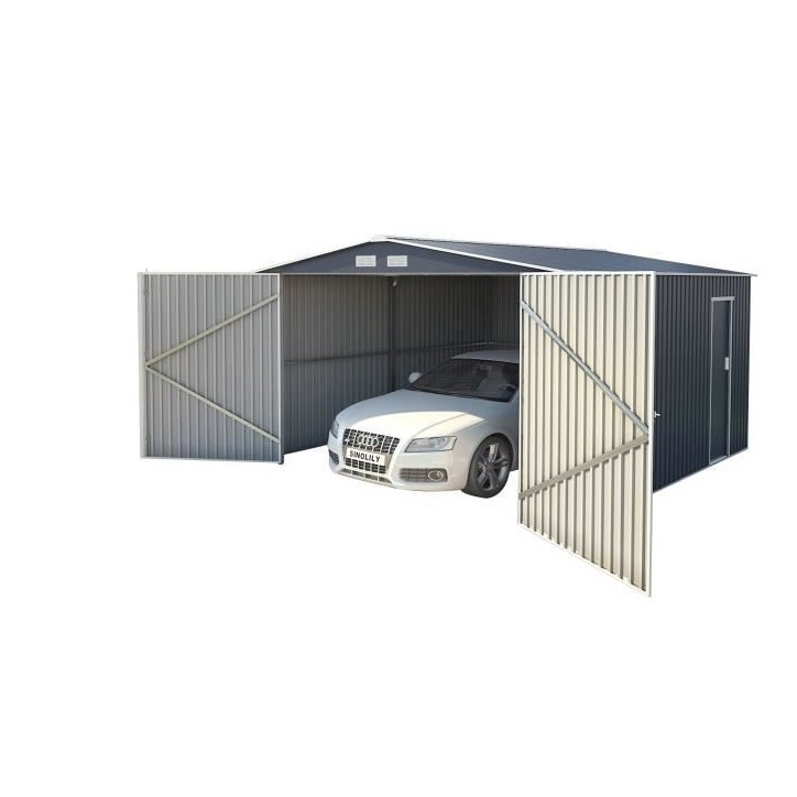 Abri de jardin / Garage en métal 16 m² - 380 x 420 x 232 - COMET - Kit d'ancrage, 2 portes coulissantes , 1 porte latérale Gr Abri de jardin / Garage en métal 16 m² - 380 x 420 x 232 - COMET - Kit d'ancrage, 2 portes coulissantes , 1 porte latérale Gr