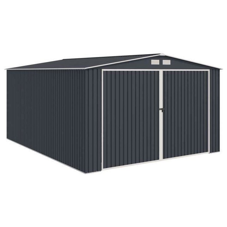 Abri de jardin / Garage en métal 18,2 m² - 380 x 480 x 232 - ORION Kit d'ancrage, 2 portes coulissantes frontale, 1 porte lat Abri de jardin / Garage en métal 18,2 m² - 380 x 480 x 232 - ORION Kit d'ancrage, 2 portes coulissantes frontale, 1 porte lat