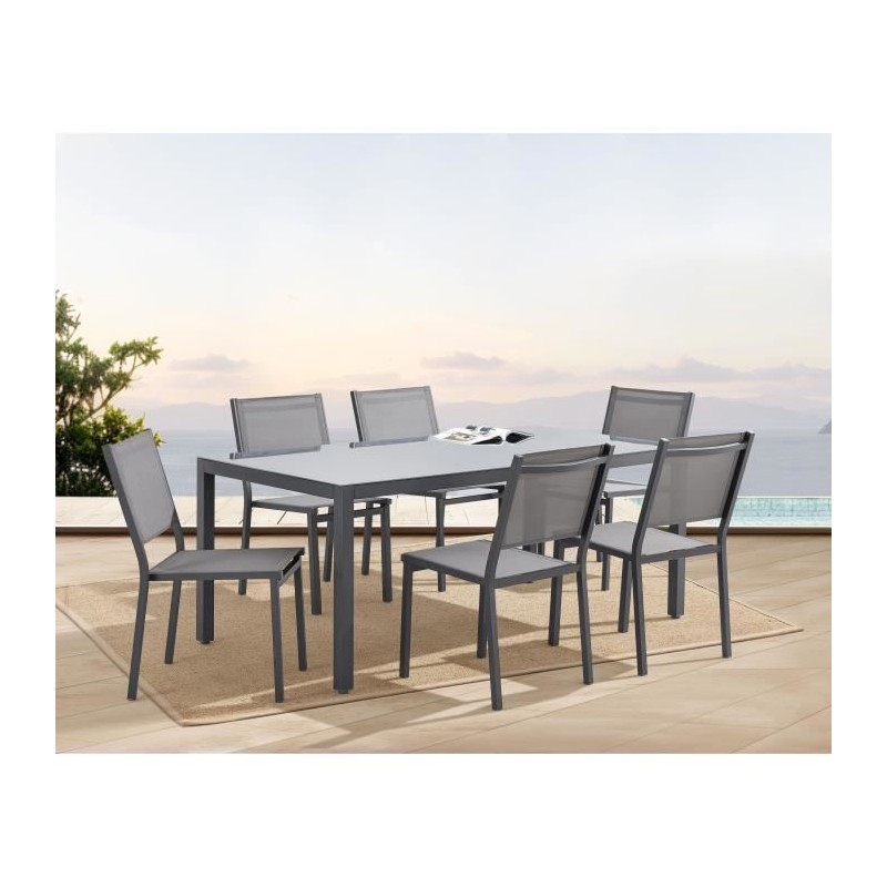 Ensemble repas de jardin : Table 160 cm + 6 chaises - Structure en alu