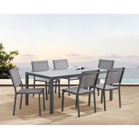 Ensemble repas de jardin : Table 160 cm + 6 chaises - Structure en alu