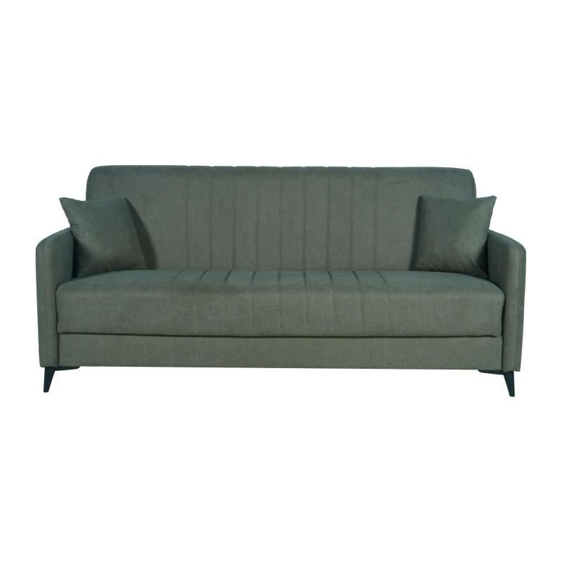 Canapé convertible - 3 places - ENZO - Tissu vert foncé - 2 coussins Canapé convertible - 3 places - ENZO - Tissu vert foncé - 2 coussins