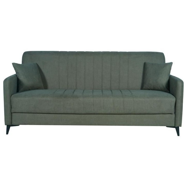 Canapé convertible - 3 places - ENZO - Tissu vert foncé - 2 coussins - Coffre de rangement - 211 x 92 x 98 cm Canapé convertible - 3 places - ENZO - Tissu vert foncé - 2 coussins - Coffre de rangement - 211 x 92 x 98 cm