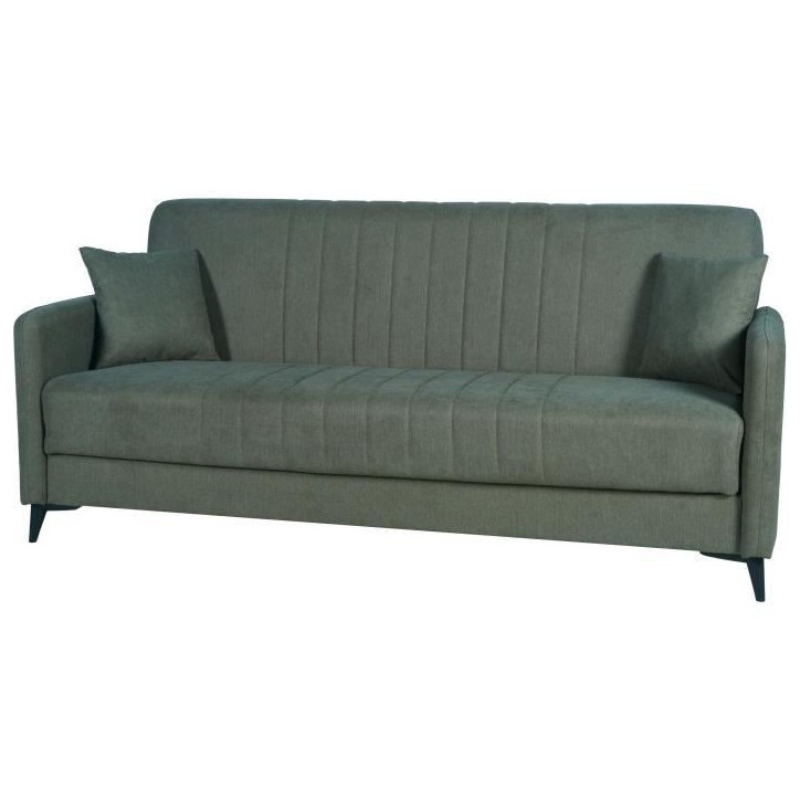 Canapé convertible - 3 places - ENZO - Tissu vert foncé - 2 coussins - Coffre de rangement - 211 x 92 x 98 cm Canapé convertible - 3 places - ENZO - Tissu vert foncé - 2 coussins - Coffre de rangement - 211 x 92 x 98 cm